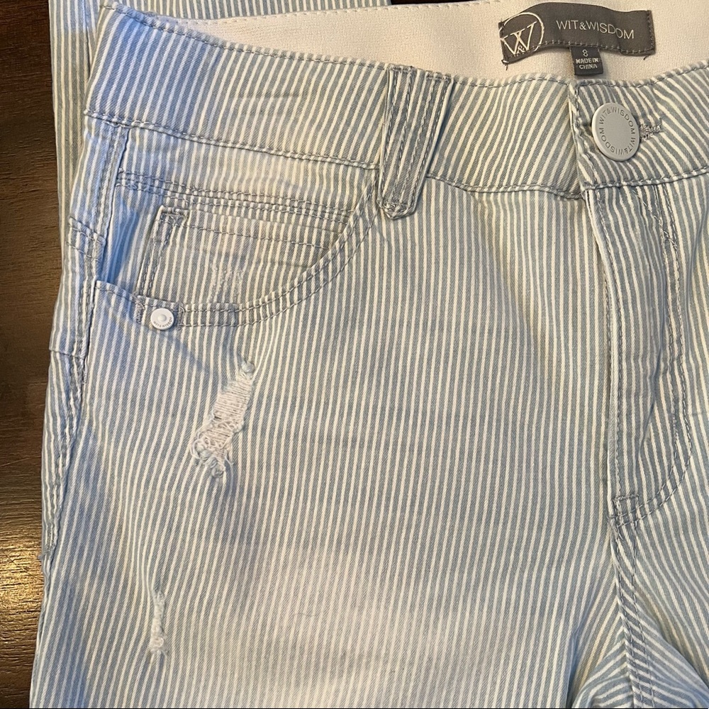 Wit & Wisdom Light Blue Stripped Distressed Ankle Skimmers Ab Solutions Pants - Picture 5 of 16
